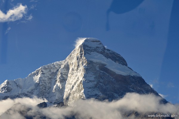 The 7326m Mt Chomolhari. Its sheer north face rises over 2,700 metres above the barren plains just before Yadong Valley 